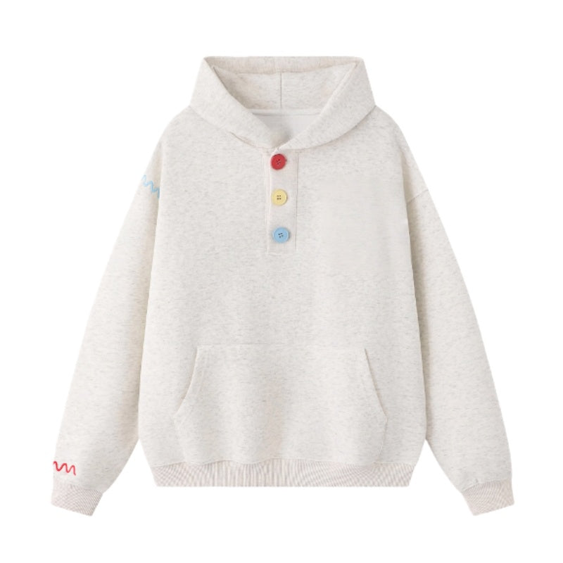 Puppy-Themed Colorful Half-Button Hoodie