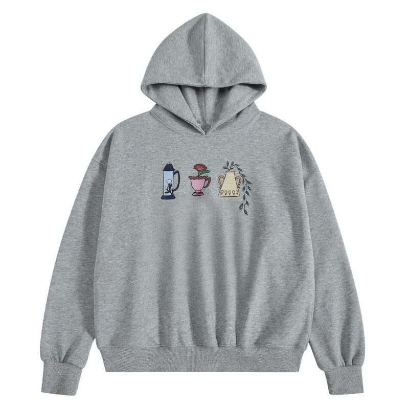 Floral Print Hip-Hop Grey Hoodie