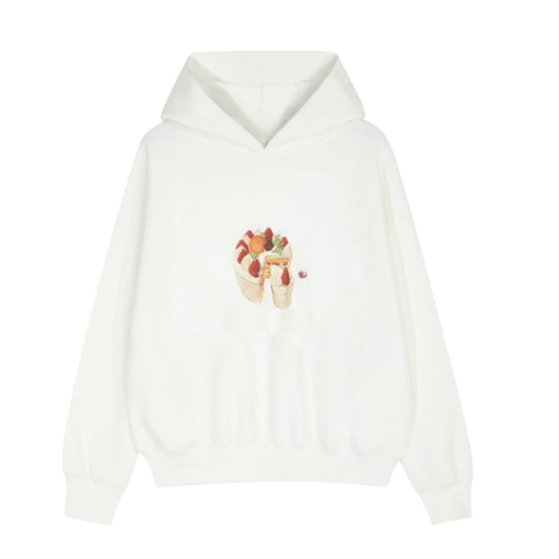 Creative Cake Print White Hoodie