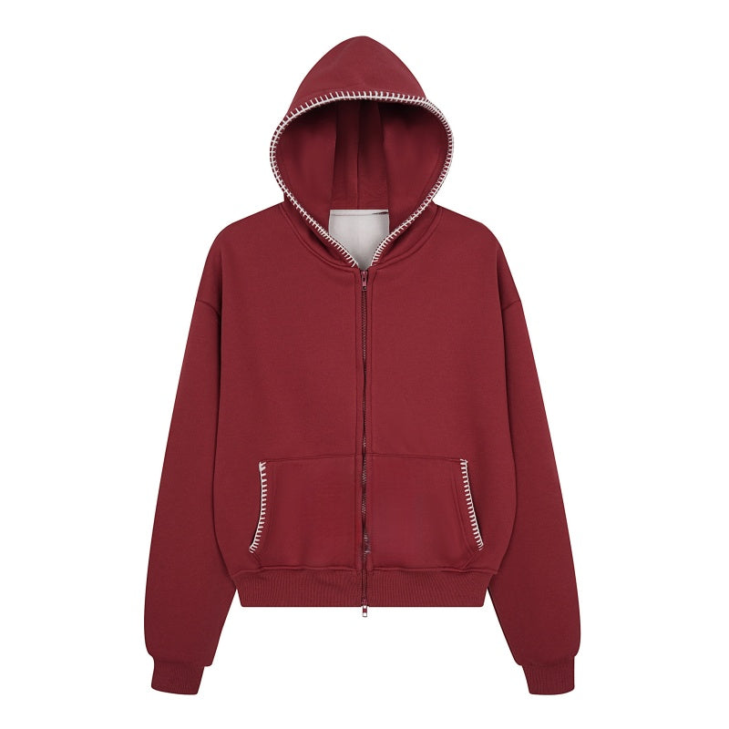 Fleece-Lined Casual And Stylish Red Hoodie