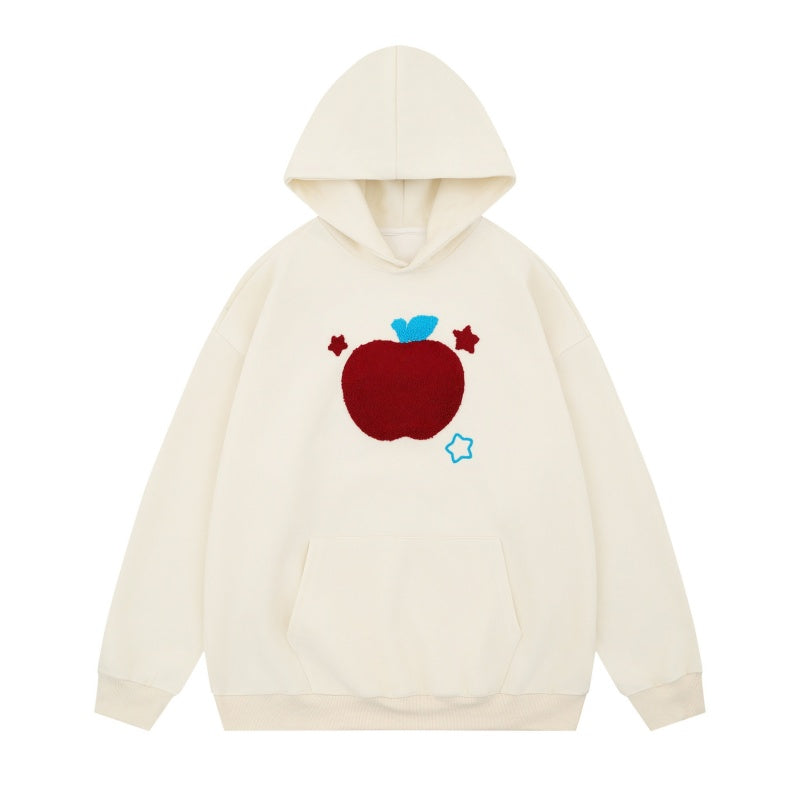 Apricot-Colored Red Apple-Patterned Hoodie